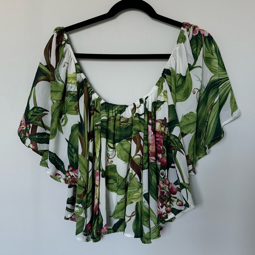 Floral Green and White Women's Top